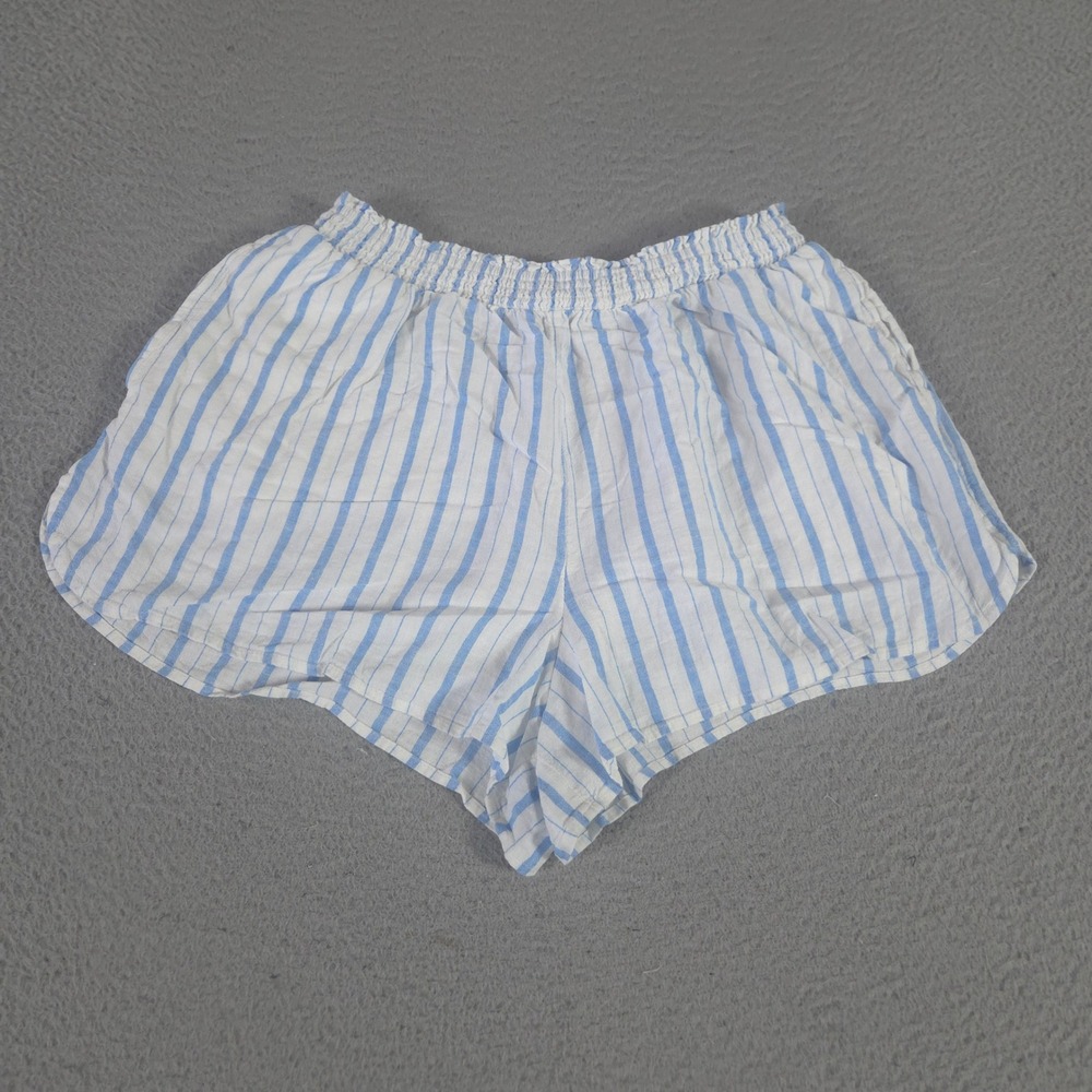 Aerie Shorts Womens L Blue White Stripe Linen Blend Elastic Waist Coastal Summer